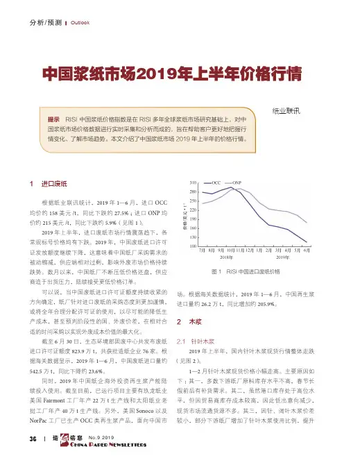 中国浆纸市场2019年上半年价格行情