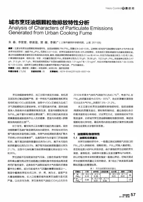 城市烹饪油烟颗粒物排放特性分析