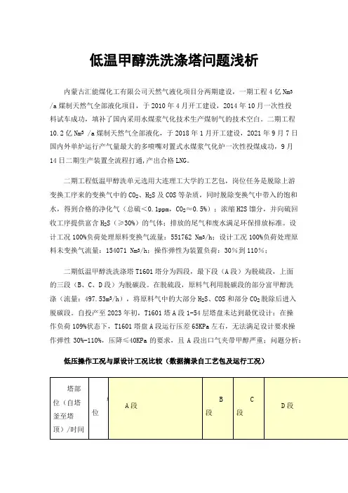 低温甲醇洗洗涤塔问题浅析