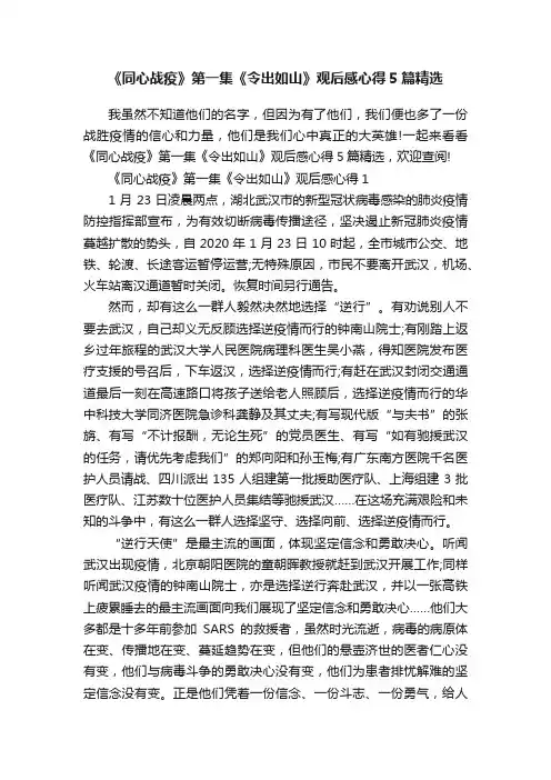 《同心战疫》第一集《令出如山》观后感心得5篇精选