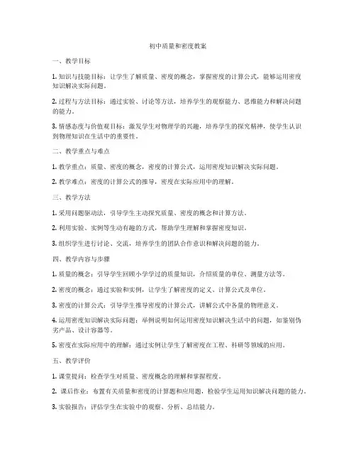 初中质量和密度教案