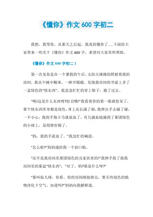 《懂你》作文600字初二