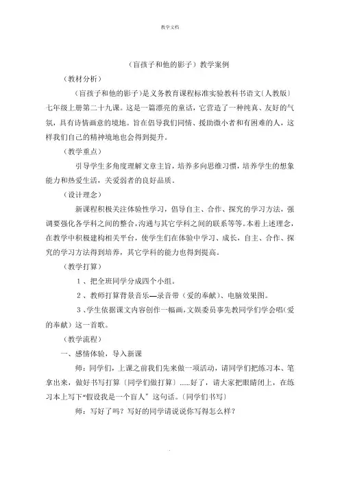 《盲孩子和他的影子》教学案例