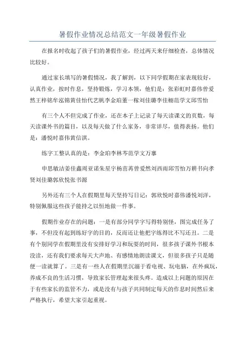 暑假作业情况总结范文一年级暑假作业