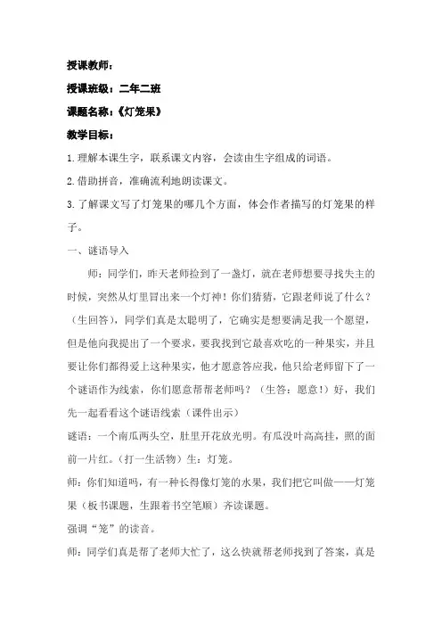 苏教小学语文二年级上册《 17 灯笼果》教案_0