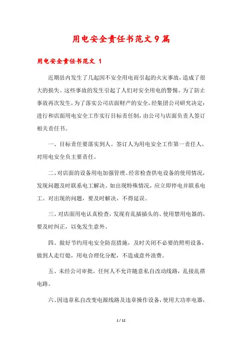 用电安全责任书范文9篇