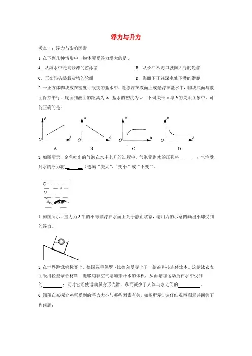 2021中考物理复习专项练习浮力与升力含解析