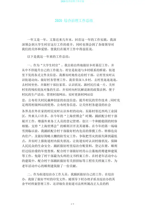 2020综合治理工作计划