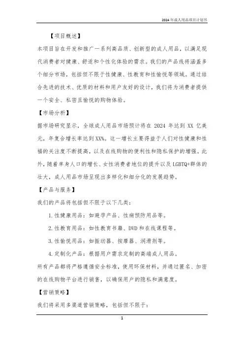 2024年成人用品项目计划书