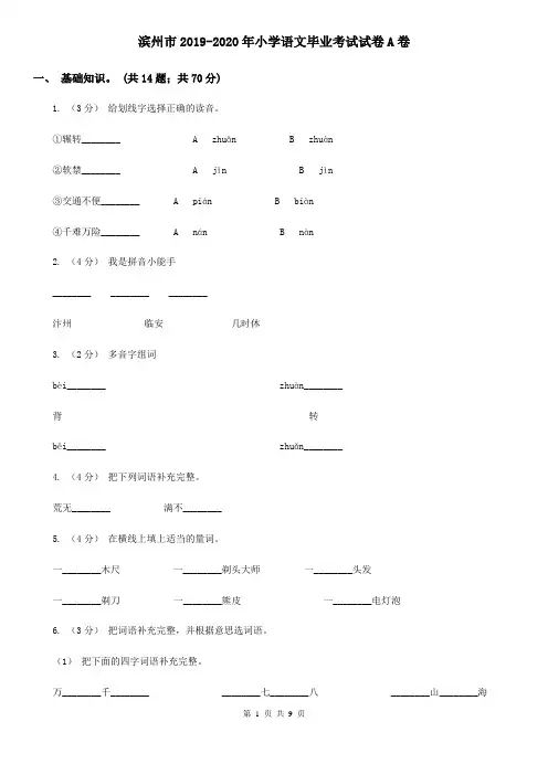滨州市2019-2020年小学语文毕业考试试卷A卷