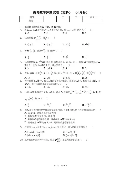 河北省唐山一中高考数学冲刺试卷(文科)(二)(4月份)