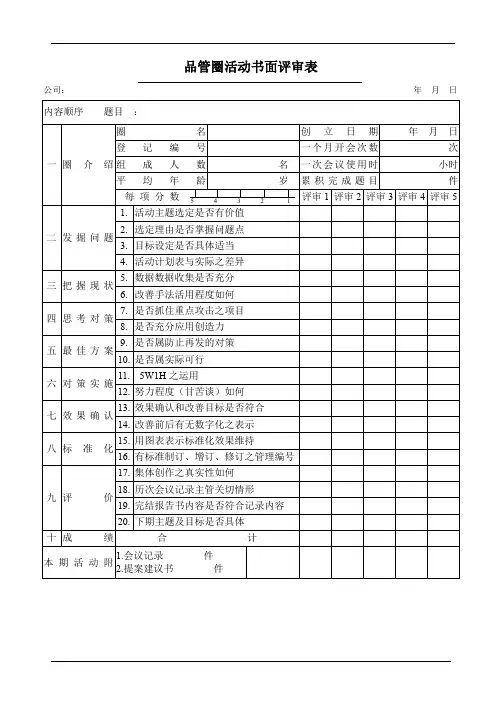 品管圈活动书面评审表