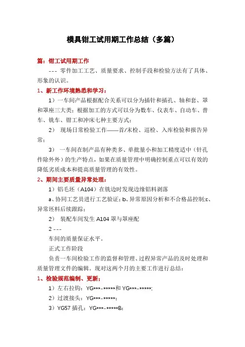 模具钳工试用期工作总结(多篇)