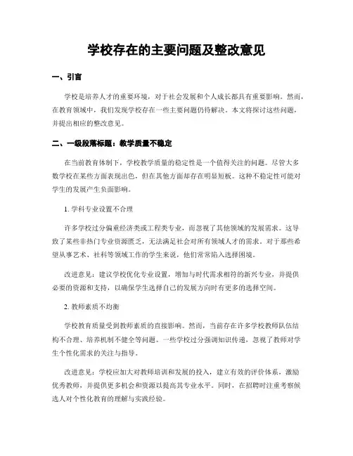 学校存在的主要问题及整改意见