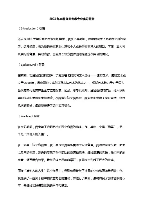 2023年本科公共艺术专业实习报告