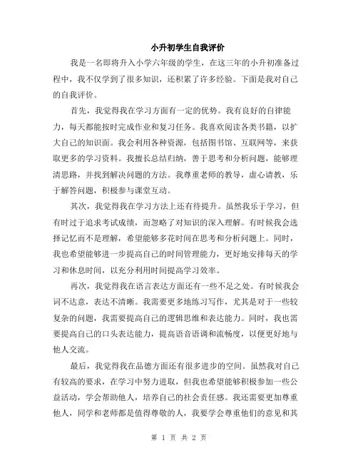 小升初学生自我评价