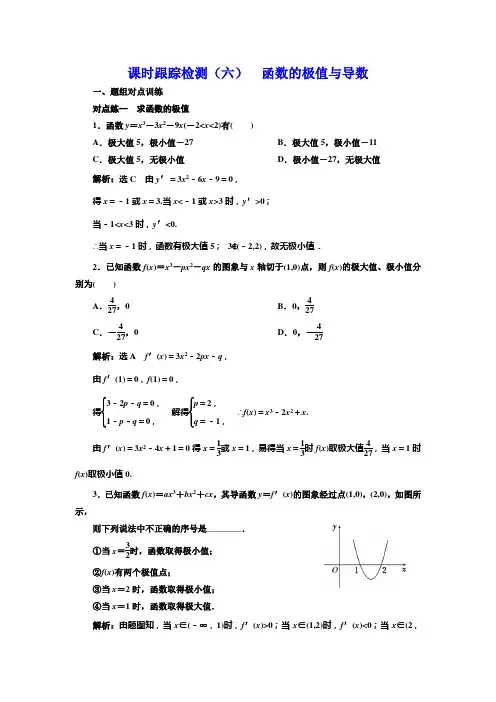 人教A高中数学选修22新课改地区课时跟踪检测六 函数的极值与导数 含解析