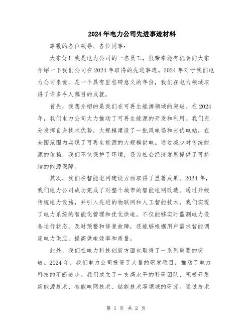 2024年电力公司先进事迹材料