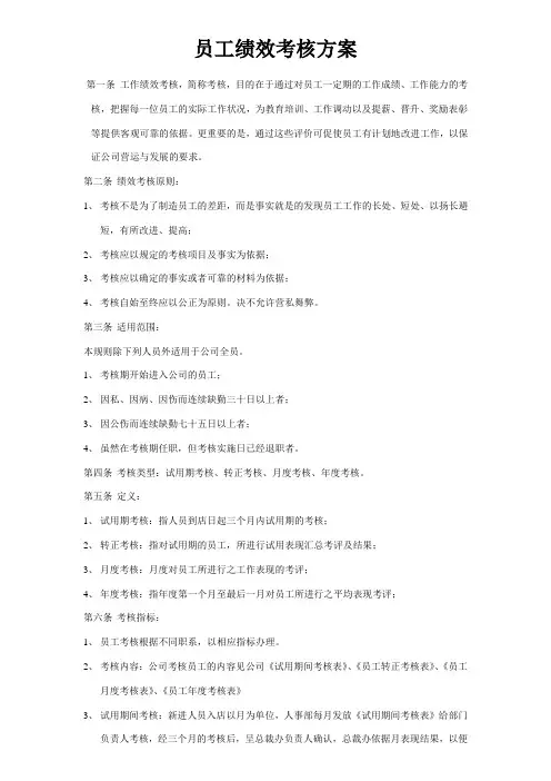 员工绩效考核方案和相关表格