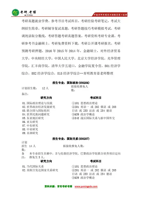 2015年北京大学国际关系学院研究生考研录取名单考研真题