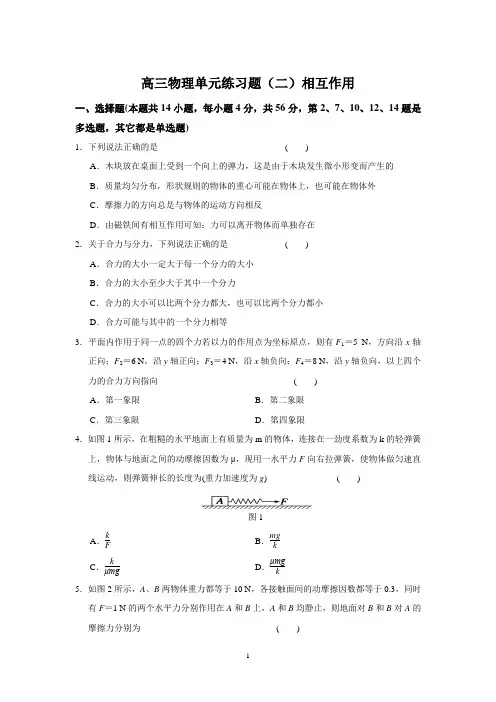 高三物理单元练习题(二)相互作用