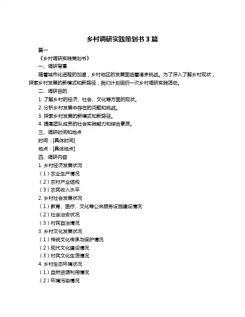 乡村调研实践策划书3篇