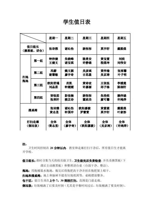 一(2)学生值日表(新)