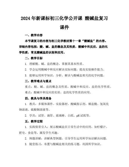 2024年新课标初三化学公开课酸碱盐复习课件