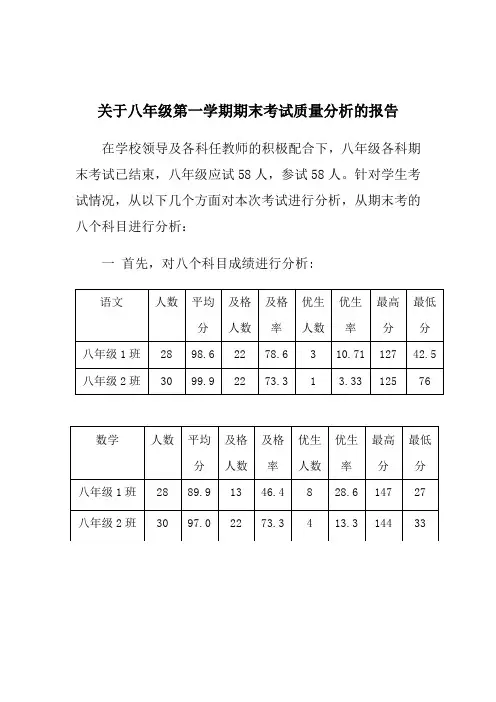 八年级期末考试质量分析