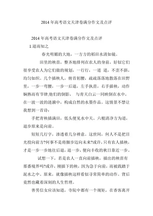 2014年高考语文天津卷满分作文及点评