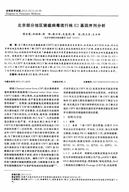 北京部分地区猪瘟病毒流行株E2基因序列分析