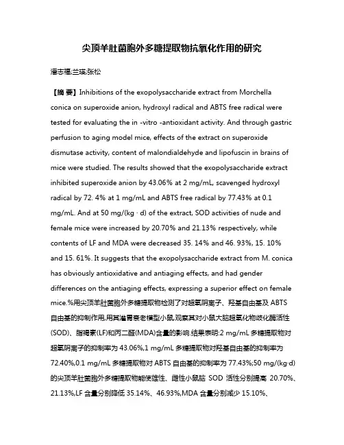 尖顶羊肚菌胞外多糖提取物抗氧化作用的研究