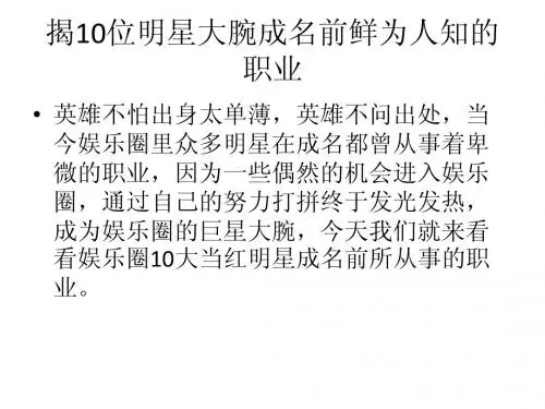 揭10位明星大腕成名前鲜为人知的职业