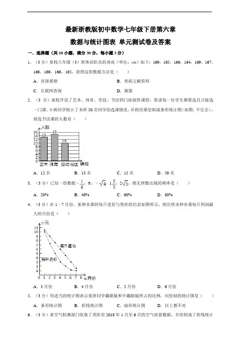浙教版七年级下册数学第六章 数据与统计图表单元测试卷(含答案)