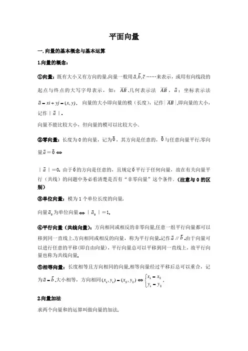 (精心整理)高中数学平面向量知识点总结及常见题型