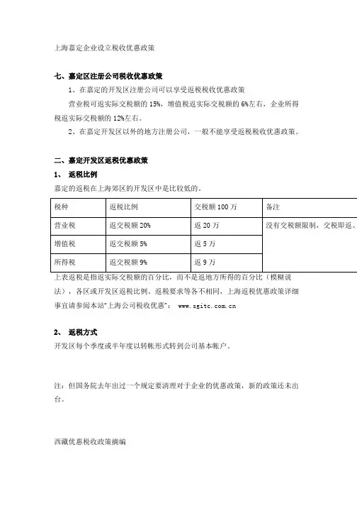 上海嘉定企业设立税收优惠政策