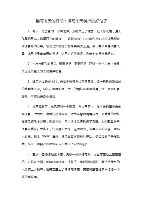 描写冬天的好段：描写冬天特点的好句子