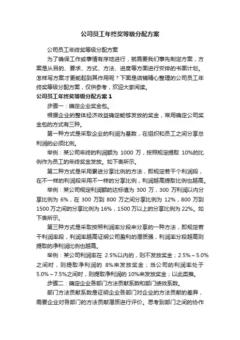 公司员工年终奖等级分配方案