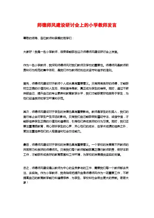 师德师风建设研讨会上的小学教师发言