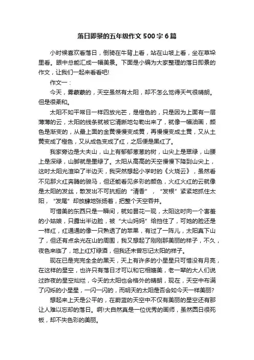 落日即景的五年级作文500字6篇