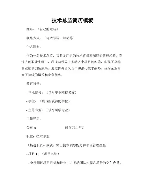 技术总监简历模板