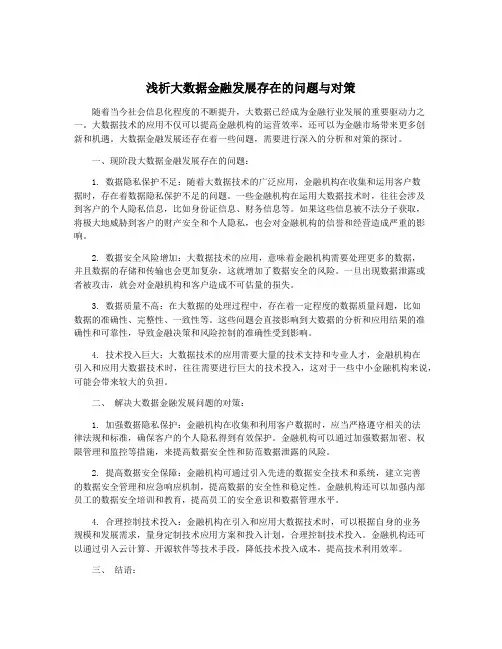 浅析大数据金融发展存在的问题与对策