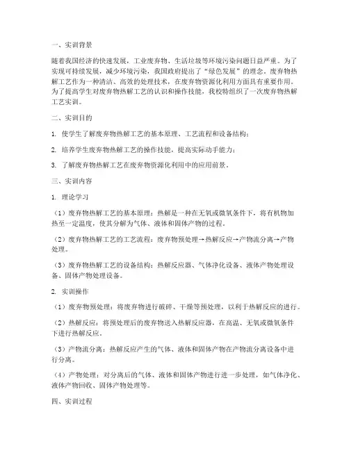 废弃物热解工艺实训报告