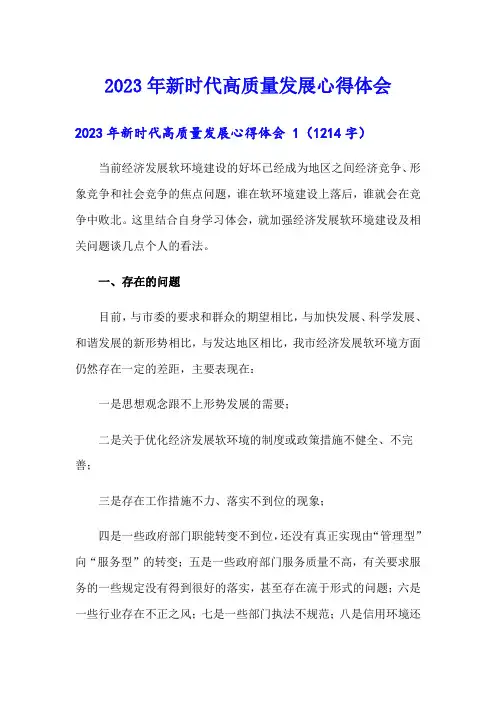 2023年新时代高质量发展心得体会 