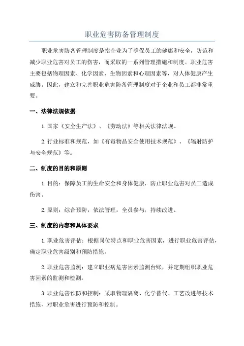 职业危害防备管理制度