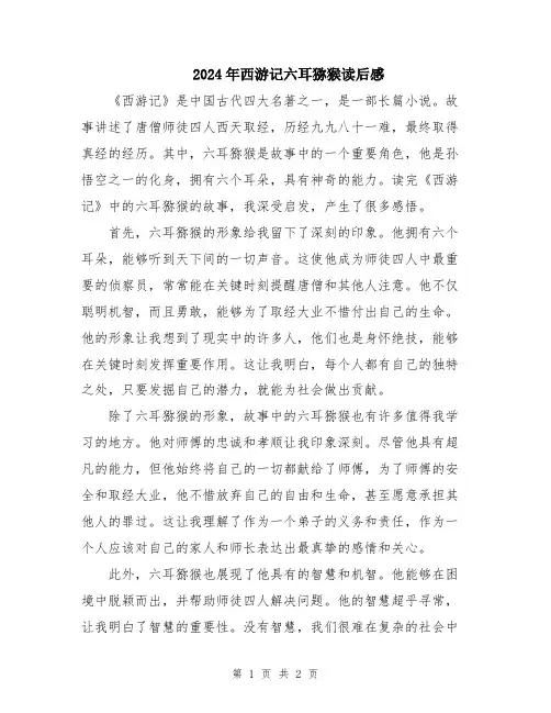 2024年西游记六耳猕猴读后感