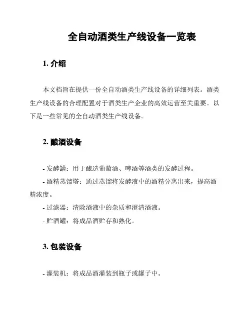 全自动酒类生产线设备一览表