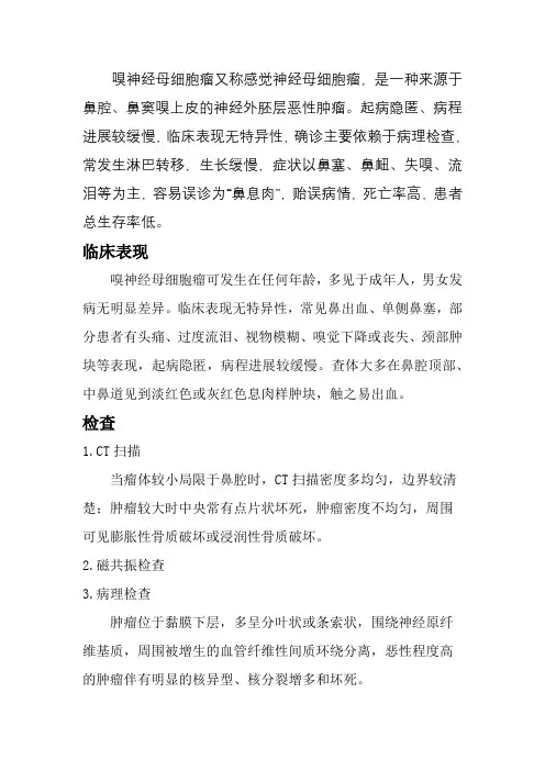 嗅神经母细胞瘤又称感觉神经母细胞瘤