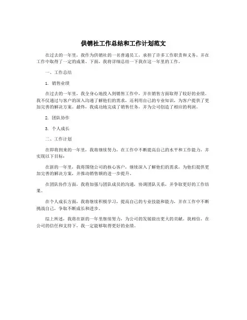 供销社工作总结和工作计划范文