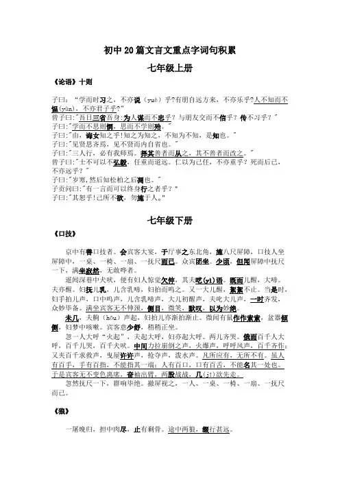 中考20篇文言文重点字词句